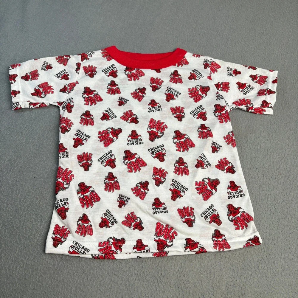 Vintage Chicago Bulls KIDS T-Shirt and Shorts Set Made in USA Red White M 5-6